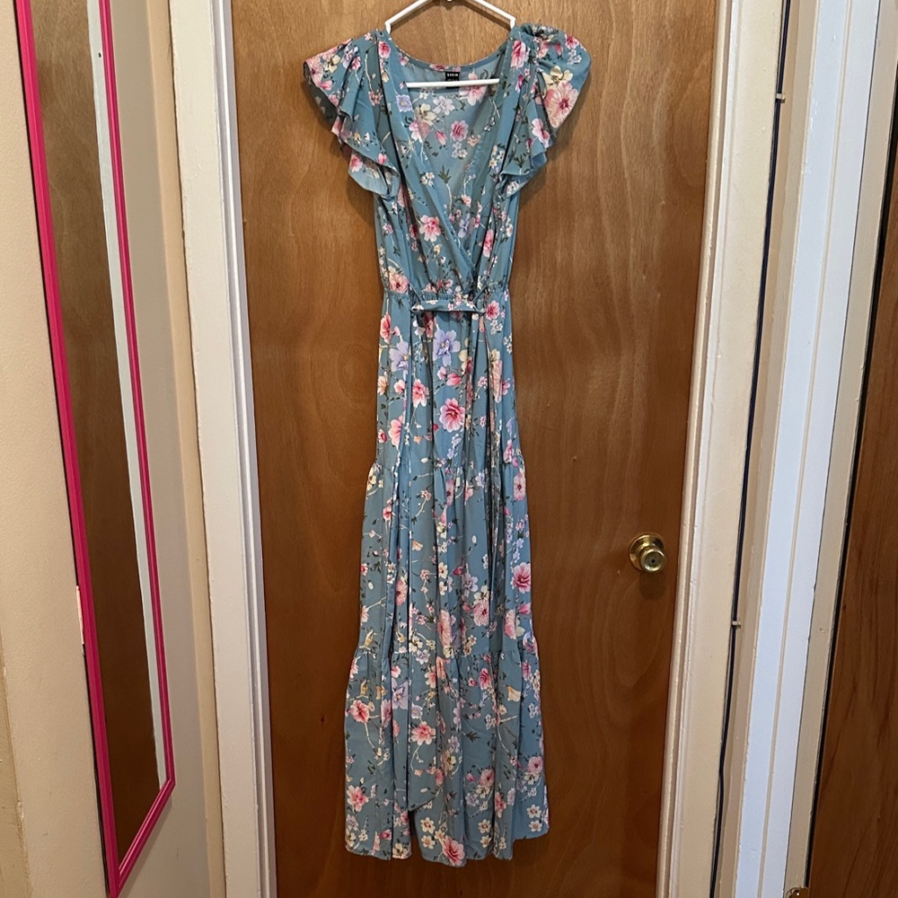 SHEIN Teal Floral Maxi Dress